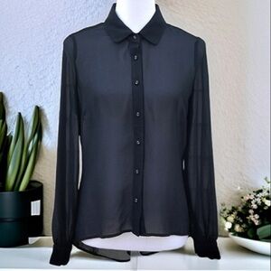 Chic Black Sheer Button-Up Blouse